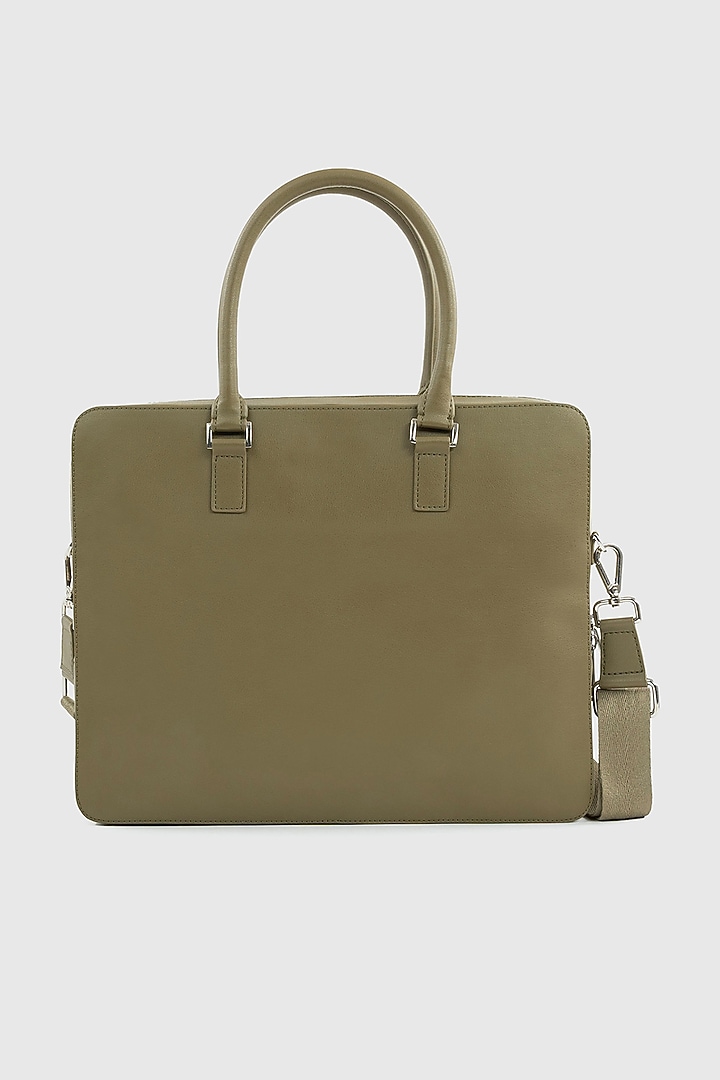 Olive Green Premium Faux Leather Laptop Bag by OLIVES & GOLD at Pernia's Pop Up Shop