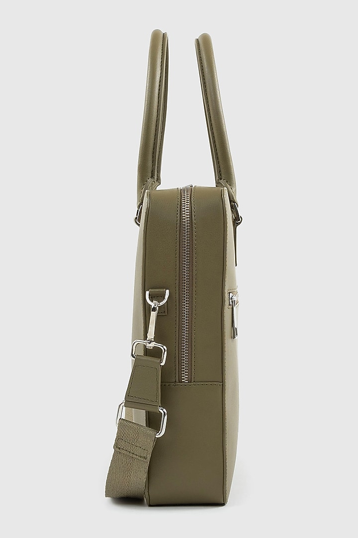 Olive Green Premium Faux Leather Laptop Bag by OLIVES & GOLD at Pernia's Pop Up Shop