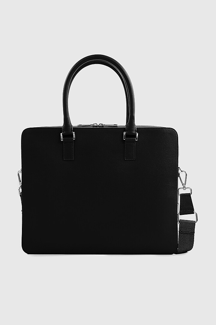 Black Premium Faux Leather Laptop Bag by OLIVES & GOLD at Pernia's Pop Up Shop