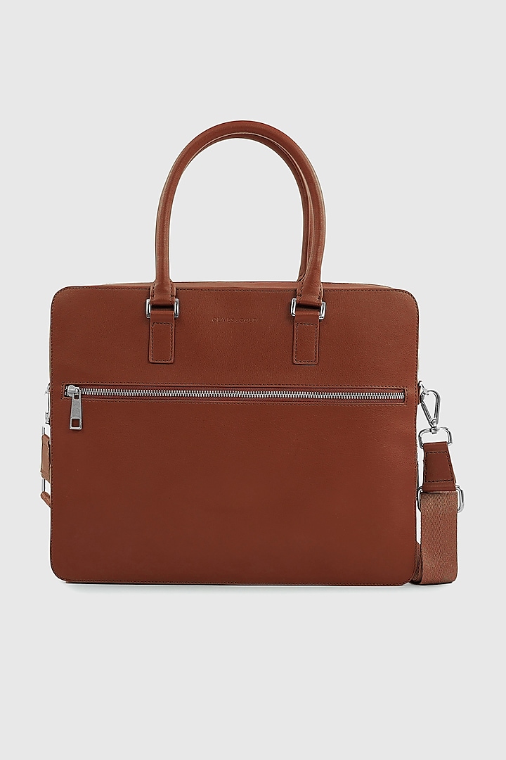 Maple Tan Premium Faux Leather Laptop Bag by OLIVES & GOLD