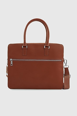 Maple Tan Premium Faux Leather Laptop Bag by OLIVES & GOLD