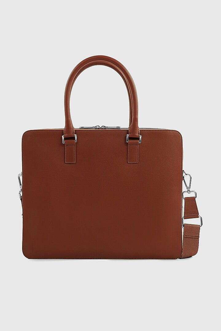 Maple Tan Premium Faux Leather Laptop Bag by OLIVES & GOLD at Pernia's Pop Up Shop
