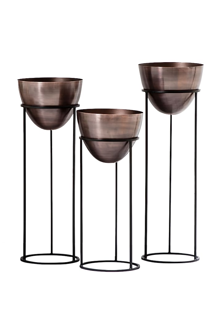 Egg Shaped Copper & Black Iron Planter (Set of 3) by The Decor Remedy at Pernia's Pop Up Shop