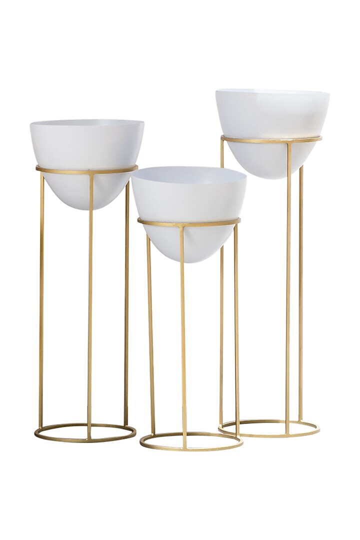 Egg Shaped White & Gold Iron Planter (Set of 3) by The Decor Remedy at Pernia's Pop Up Shop