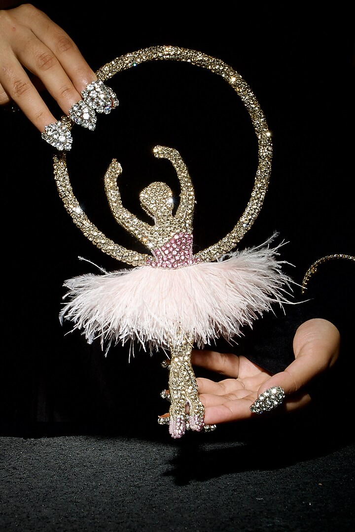 Pink Silk Hand Embroidered Ballerina Clutch by Ozel at Pernia's Pop Up Shop