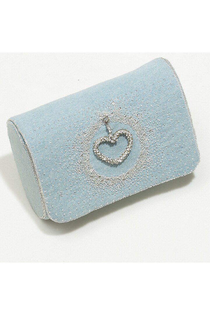 Blue Fabric Embroidered Denim Clutch by Ozel at Pernia's Pop Up Shop