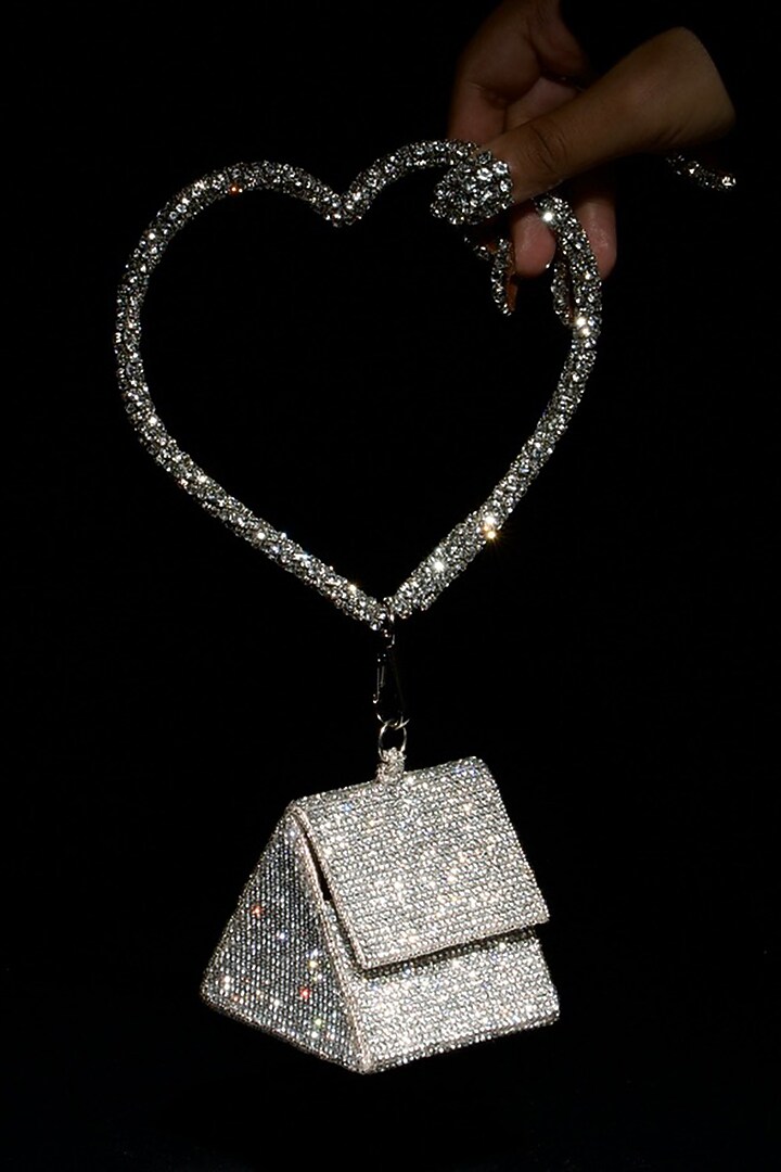 Silver Fabric Embroidered Nano Bag by Ozel at Pernia's Pop Up Shop