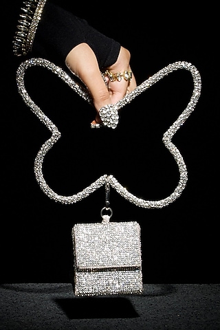 Silver Fabric Embroidered Nano Bag by Ozel