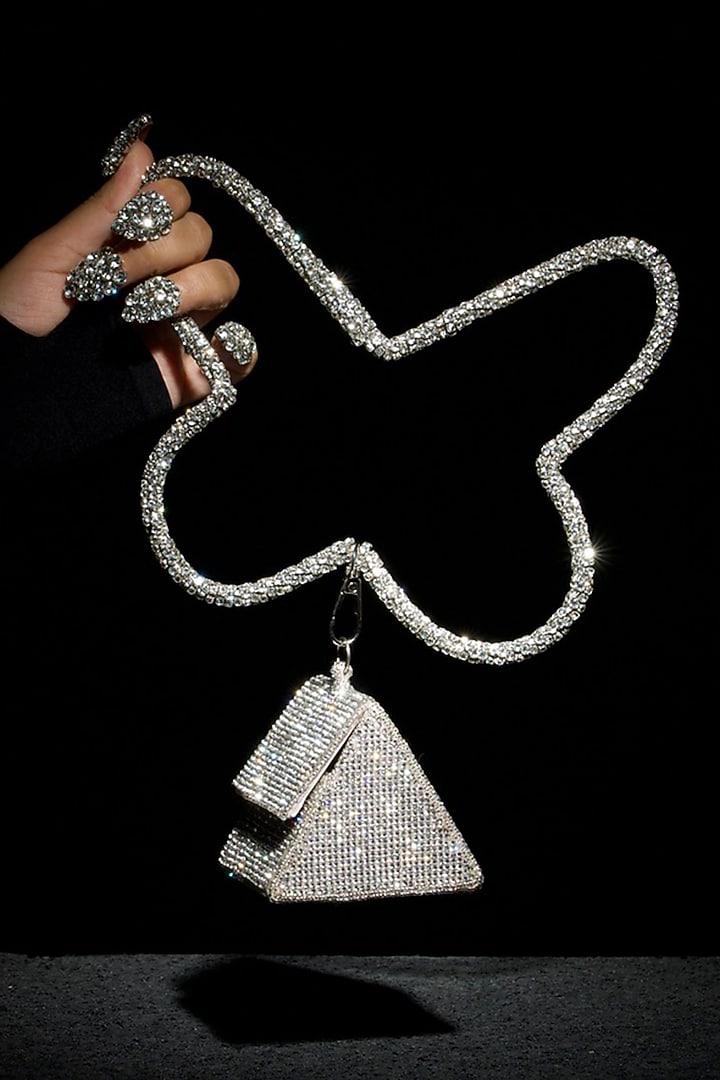 Silver Fabric Embroidered Nano Bag by Ozel at Pernia's Pop Up Shop