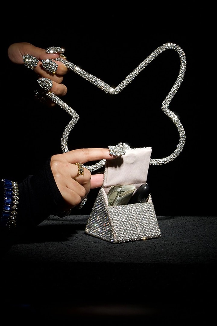 Silver Fabric Embroidered Nano Bag by Ozel at Pernia's Pop Up Shop