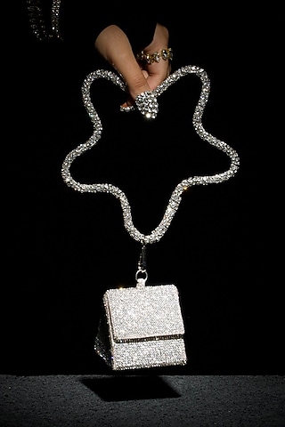 Silver Fabric Embroidered Nano Bag by Ozel