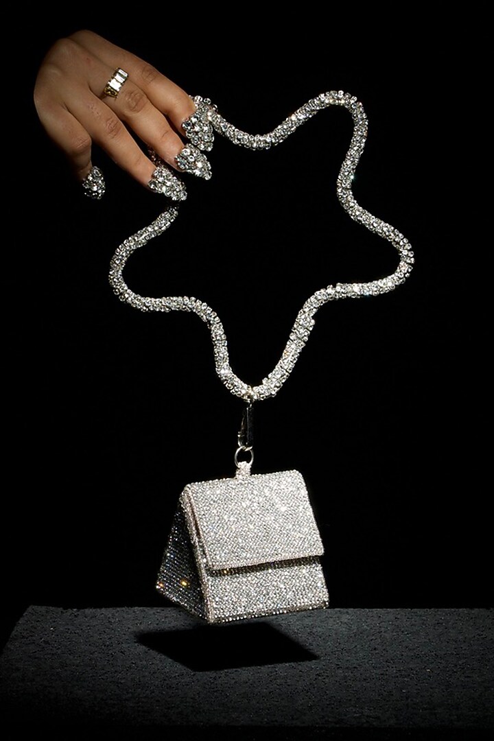 Silver Fabric Embroidered Nano Bag by Ozel at Pernia's Pop Up Shop