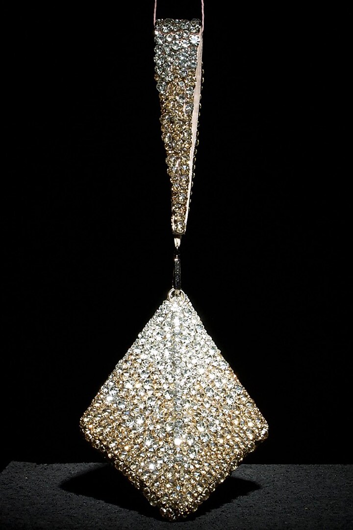 Gold & Silver Fabric Embroidered Mini Pyramid clutch by Ozel at Pernia's Pop Up Shop