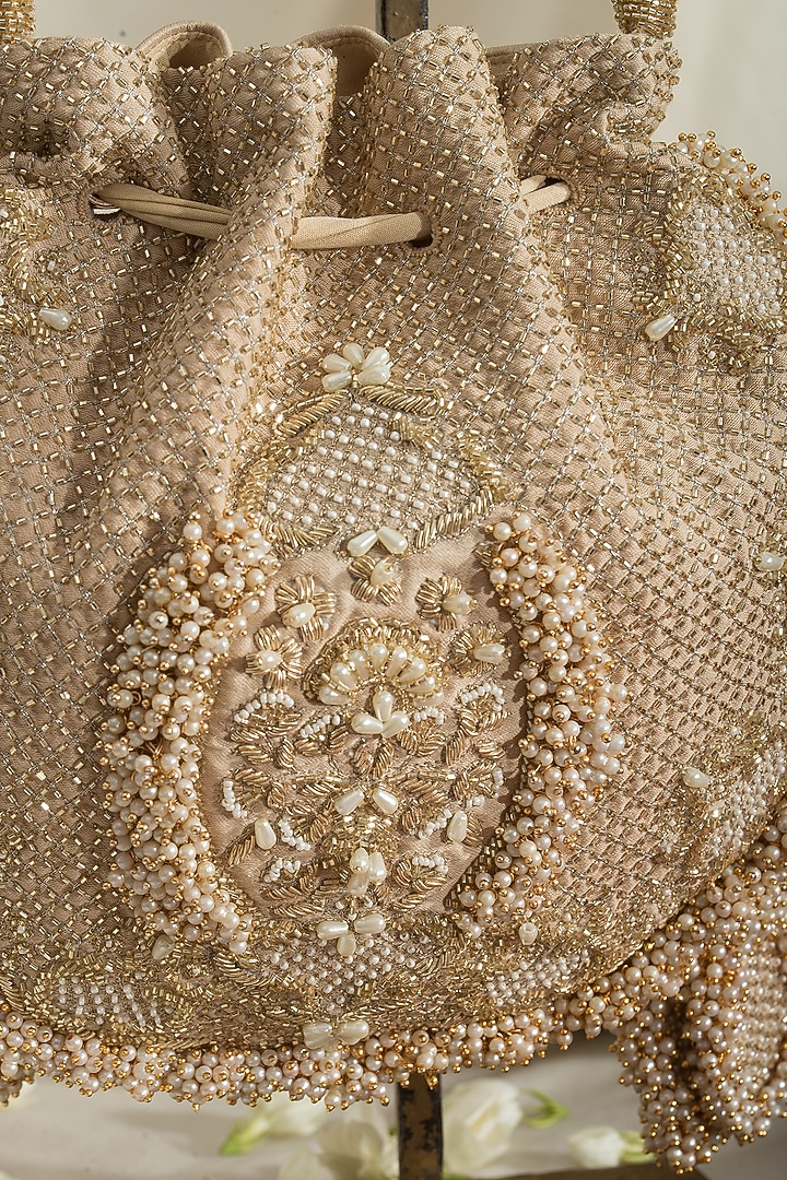 Gold Fabric Embroidered Potli by Ozel at Pernia's Pop Up Shop