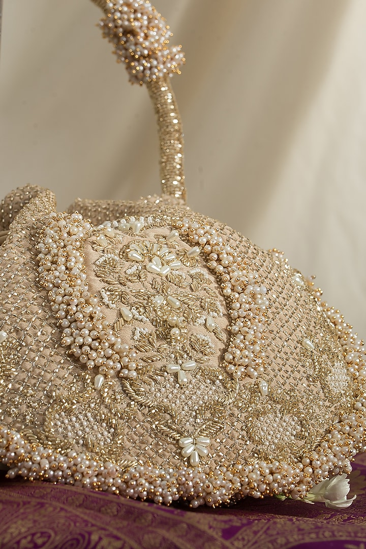 Gold Fabric Embroidered Potli by Ozel at Pernia's Pop Up Shop