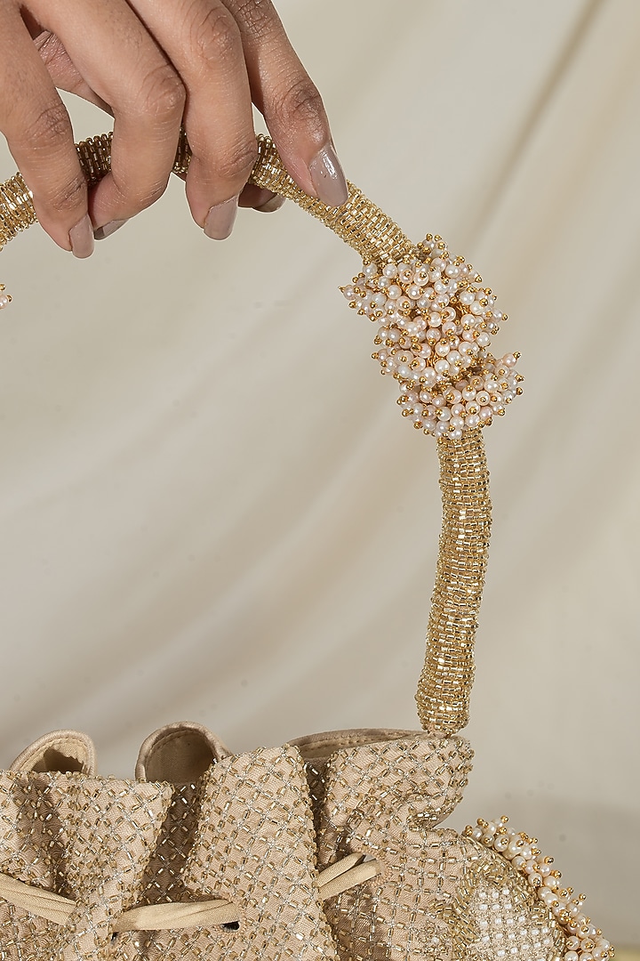 Gold Fabric Embroidered Potli by Ozel at Pernia's Pop Up Shop