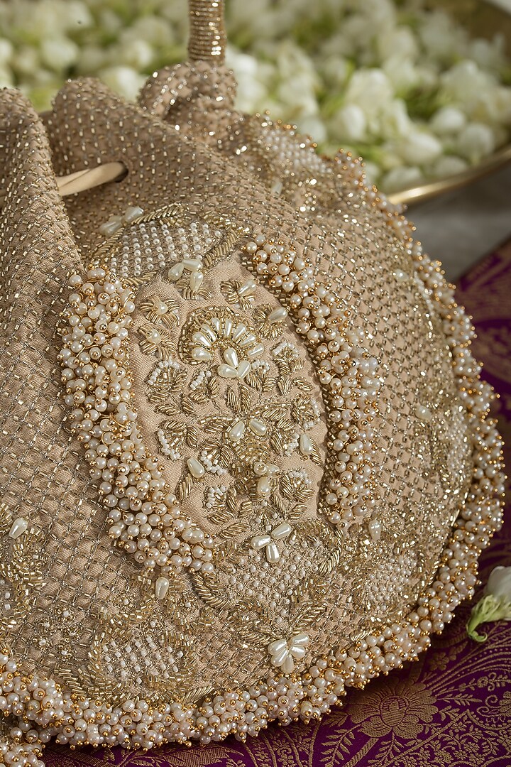 Gold Fabric Embroidered Potli by Ozel at Pernia's Pop Up Shop