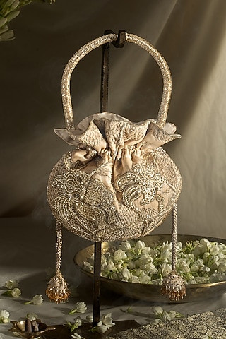 Gold Fabric Embroidered Potli by Ozel