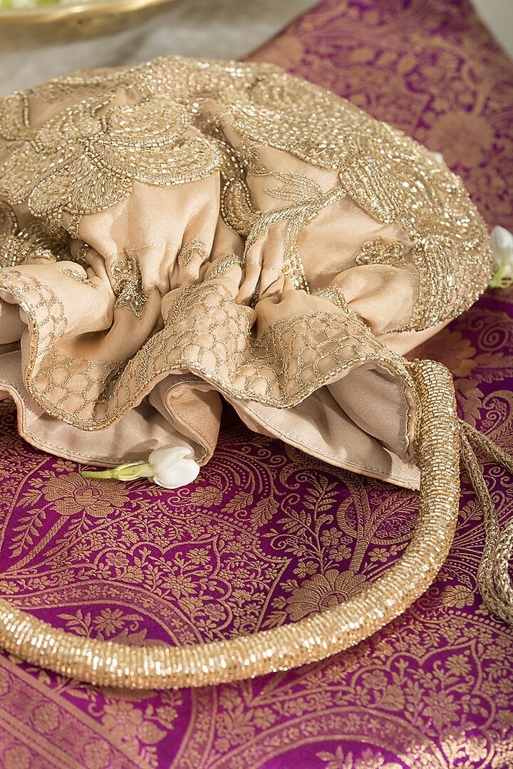 Gold Fabric Embroidered Potli by Ozel at Pernia's Pop Up Shop
