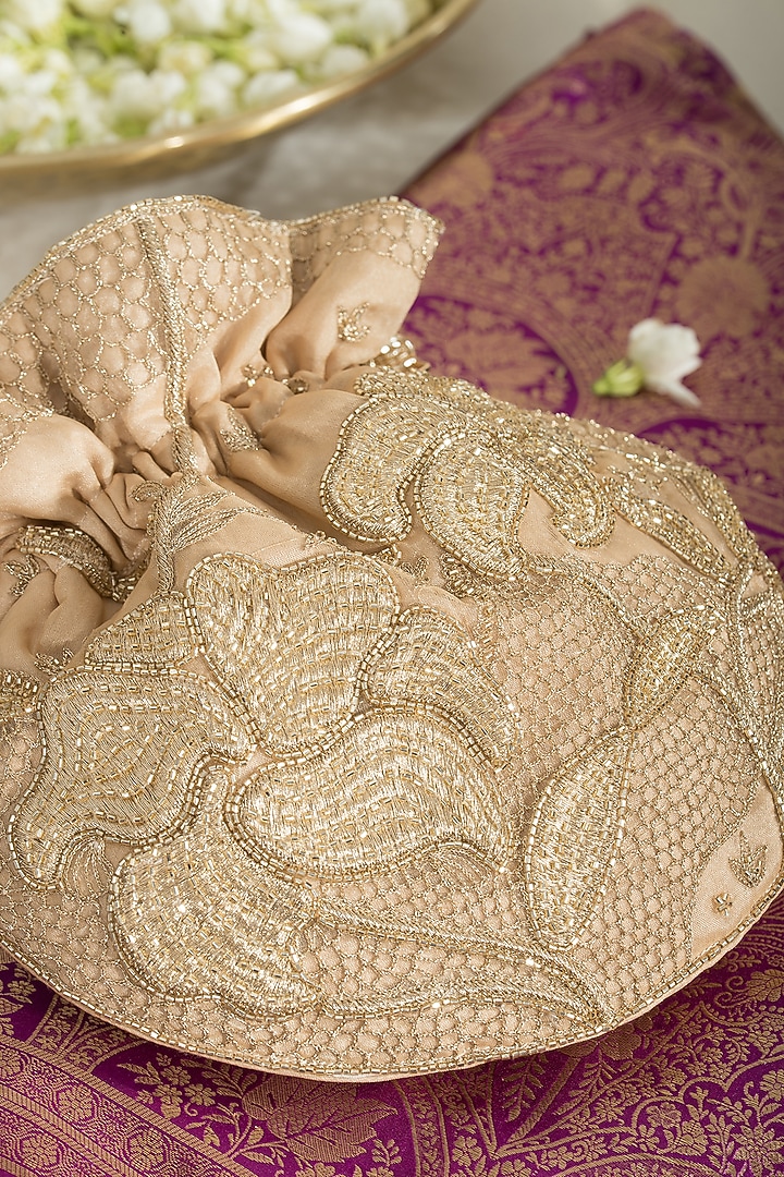 Gold Fabric Embroidered Potli by Ozel at Pernia's Pop Up Shop