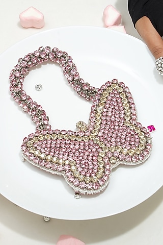 Pink Silk Hand Embroidered Mini Butterfly Sling Bag by Ozel