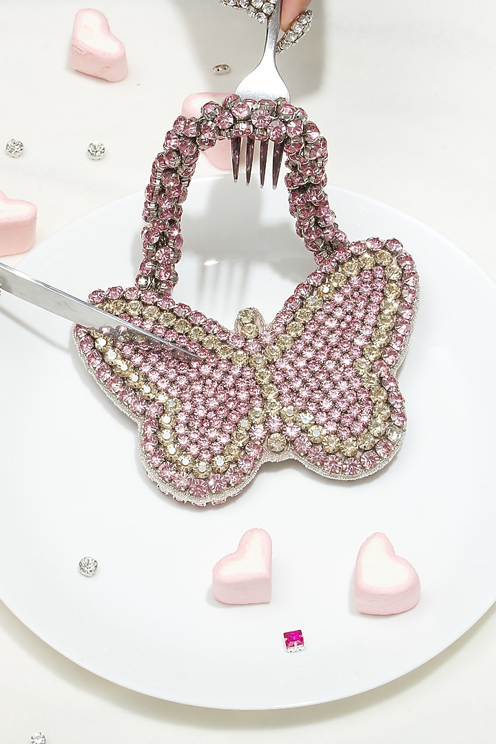 Pink Silk Hand Embroidered Mini Butterfly Sling Bag by Ozel at Pernia's Pop Up Shop