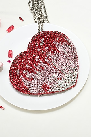 Pink Silk Hand Embroidered Heart Weaves Clutch by Ozel