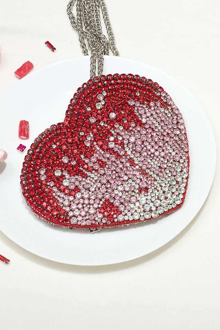 Pink Silk Hand Embroidered Heart Weaves Clutch by Ozel at Pernia's Pop Up Shop
