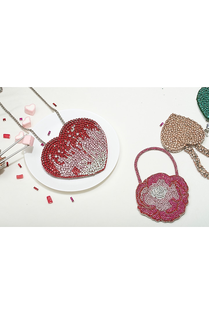 Pink Silk Hand Embroidered Heart Weaves Clutch by Ozel at Pernia's Pop Up Shop