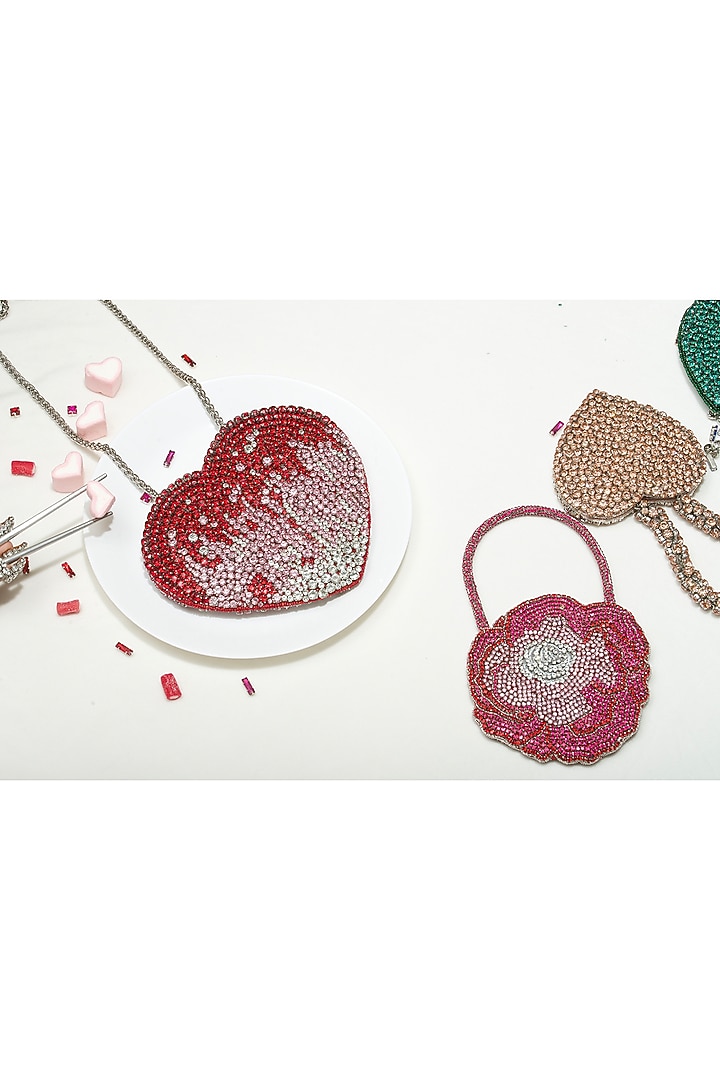 Pink Silk Hand Embroidered Heart Weaves Clutch by Ozel at Pernia's Pop Up Shop