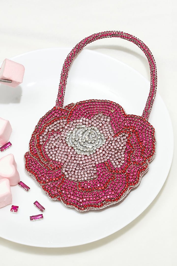 Pink Silk Hand Embroidered Rose Clutch by Ozel at Pernia's Pop Up Shop