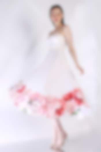 White Neoprene Floral Cutwork Midi Vacation Dress With Wrap by OZEQO at Pernia's Pop Up Shop