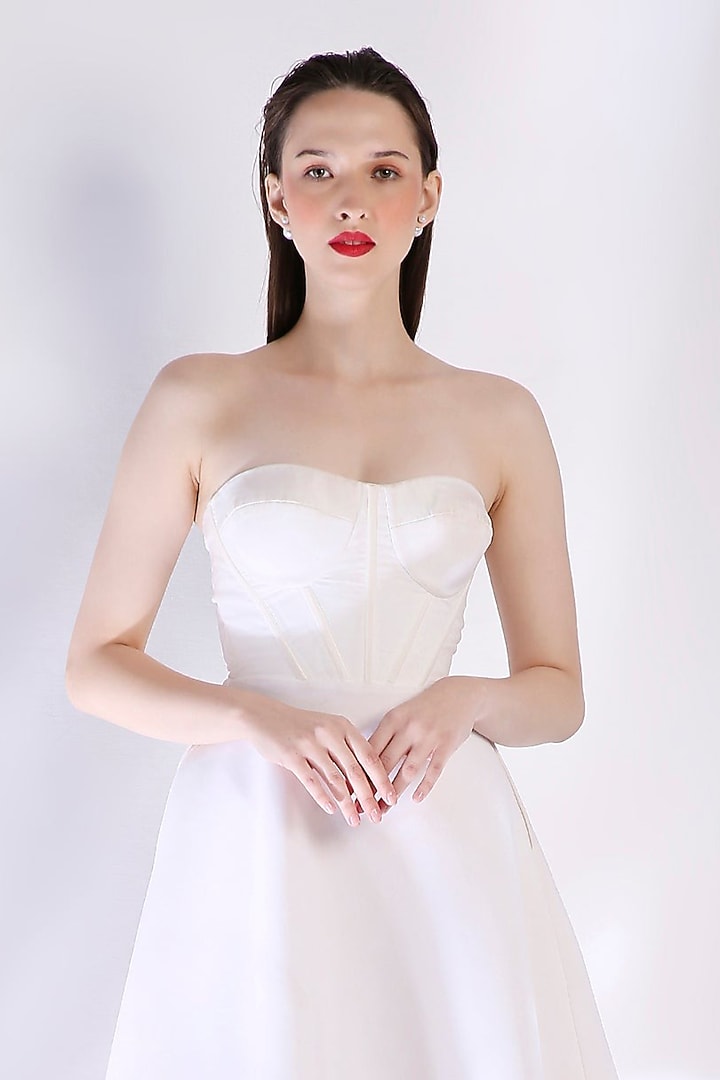 White Neoprene Floral Cutwork Midi Vacation Dress With Wrap by OZEQO at Pernia's Pop Up Shop