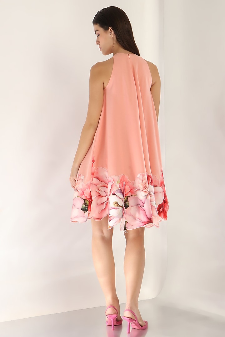 Peach Neoprene Hand-Sculpted Floral Applique Work Summer Dress by OZEQO at Pernia's Pop Up Shop