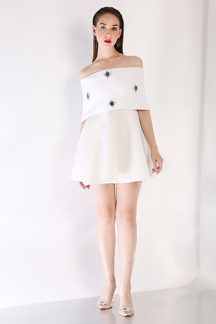Ivory Neoprene Mini Summer Dress With Wrap by OZEQO at Pernia's Pop Up Shop