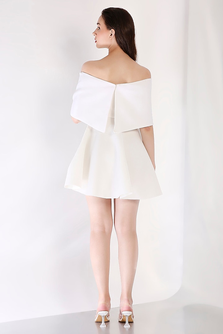Ivory Neoprene Mini Summer Dress With Wrap by OZEQO at Pernia's Pop Up Shop
