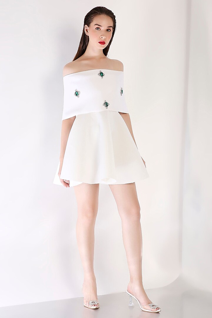 Ivory Neoprene Mini Summer Dress With Wrap by OZEQO at Pernia's Pop Up Shop