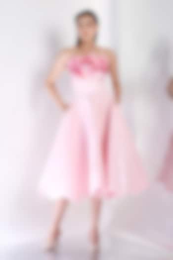Blush Neoprene Midi Vacation Dress With Floral Embroidered Wrap by OZEQO at Pernia's Pop Up Shop
