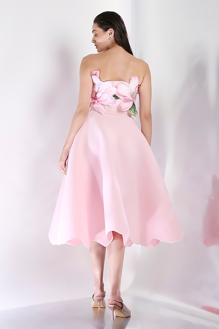 Blush Neoprene Midi Vacation Dress With Floral Embroidered Wrap by OZEQO at Pernia's Pop Up Shop