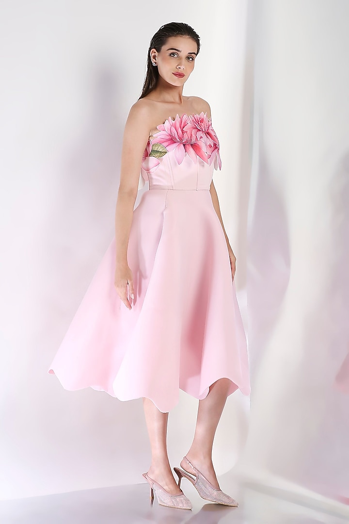 Blush Neoprene Midi Vacation Dress With Floral Embroidered Wrap by OZEQO at Pernia's Pop Up Shop
