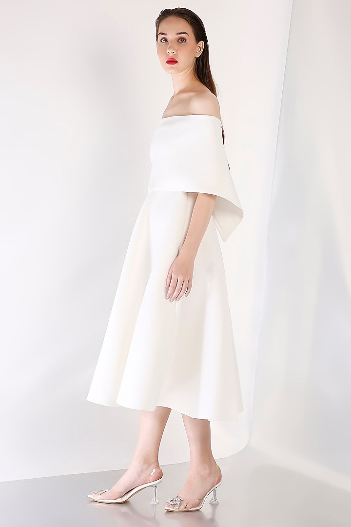 Off-White Neoprene Flared Summer Dress With Wrap by OZEQO at Pernia's Pop Up Shop