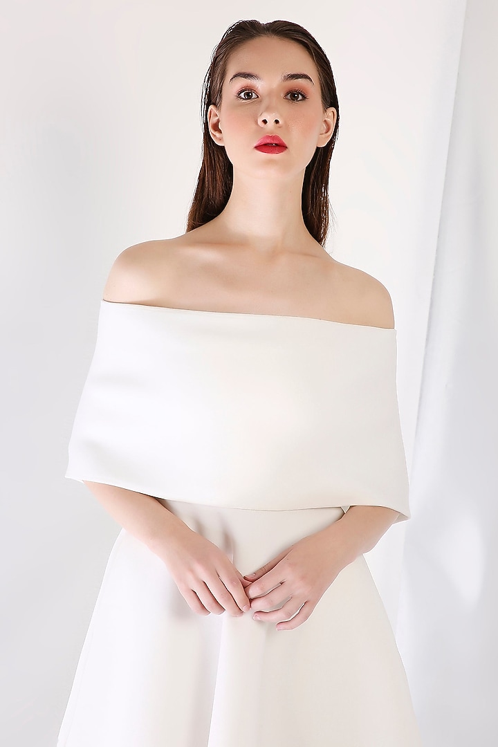 Off-White Neoprene Flared Summer Dress With Wrap by OZEQO at Pernia's Pop Up Shop