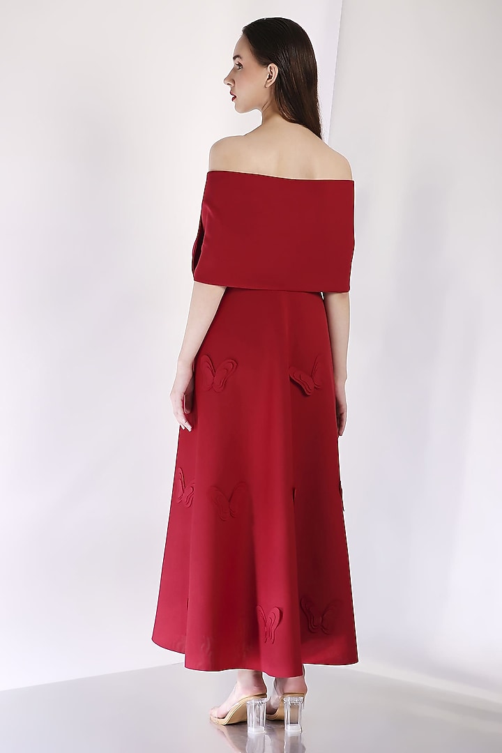 Red Neoprene Midi Vacation Dress With Wrap by OZEQO at Pernia's Pop Up Shop