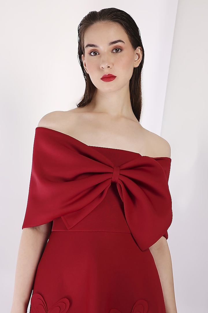 Red Neoprene Midi Vacation Dress With Wrap by OZEQO at Pernia's Pop Up Shop