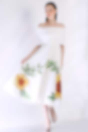White Neoprene Floral Embroidered Tube Vacation Dress With Wrap by OZEQO at Pernia's Pop Up Shop
