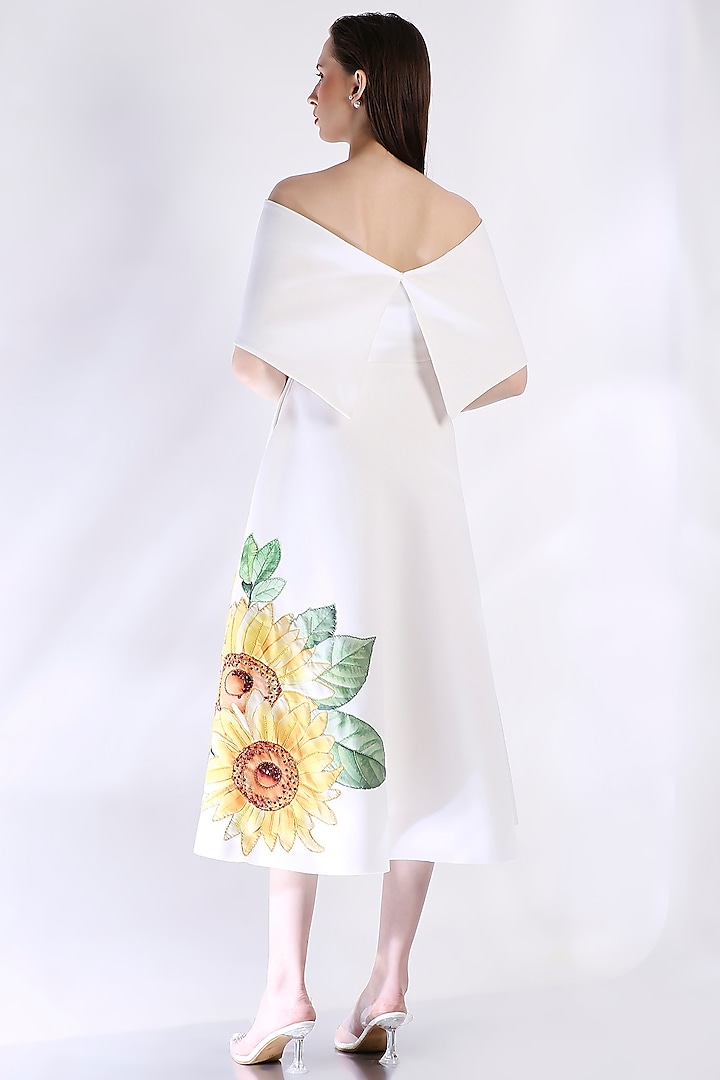 White Neoprene Floral Embroidered Tube Vacation Dress With Wrap by OZEQO at Pernia's Pop Up Shop