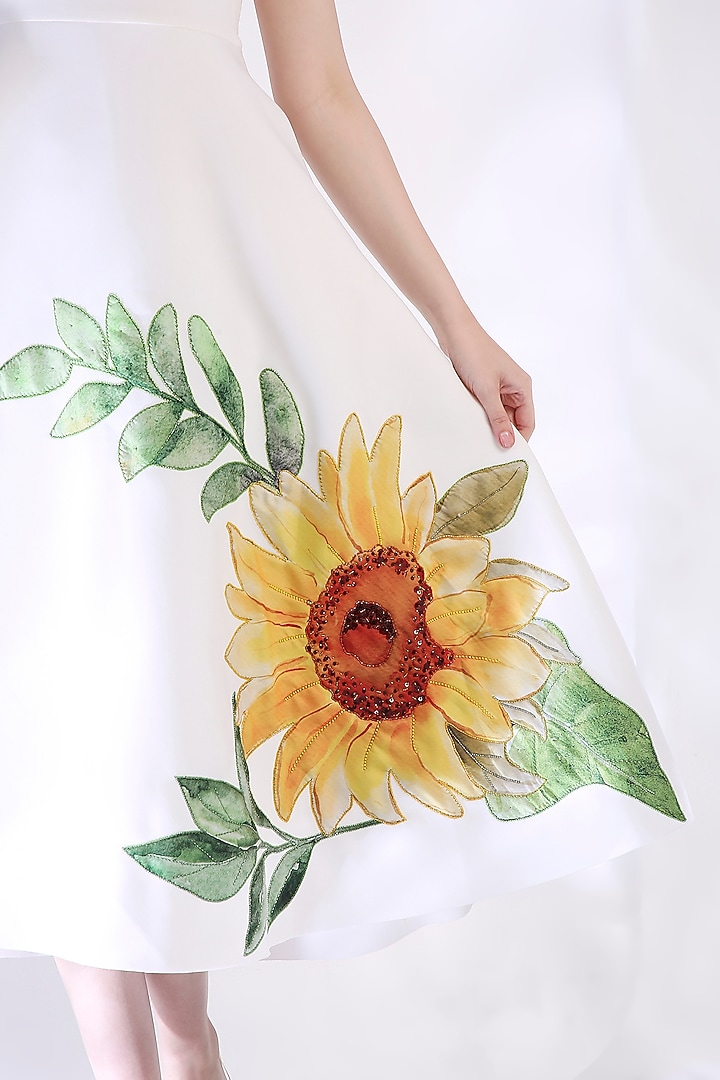 White Neoprene Floral Embroidered Tube Vacation Dress With Wrap by OZEQO at Pernia's Pop Up Shop