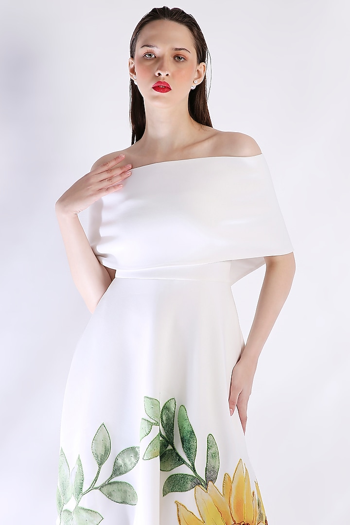 White Neoprene Floral Embroidered Tube Vacation Dress With Wrap by OZEQO at Pernia's Pop Up Shop