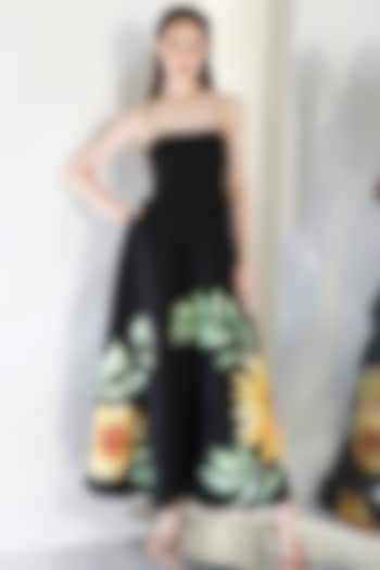 Black Neoprene Floral Motif Embroidered Tube Vacation Dress by OZEQO at Pernia's Pop Up Shop