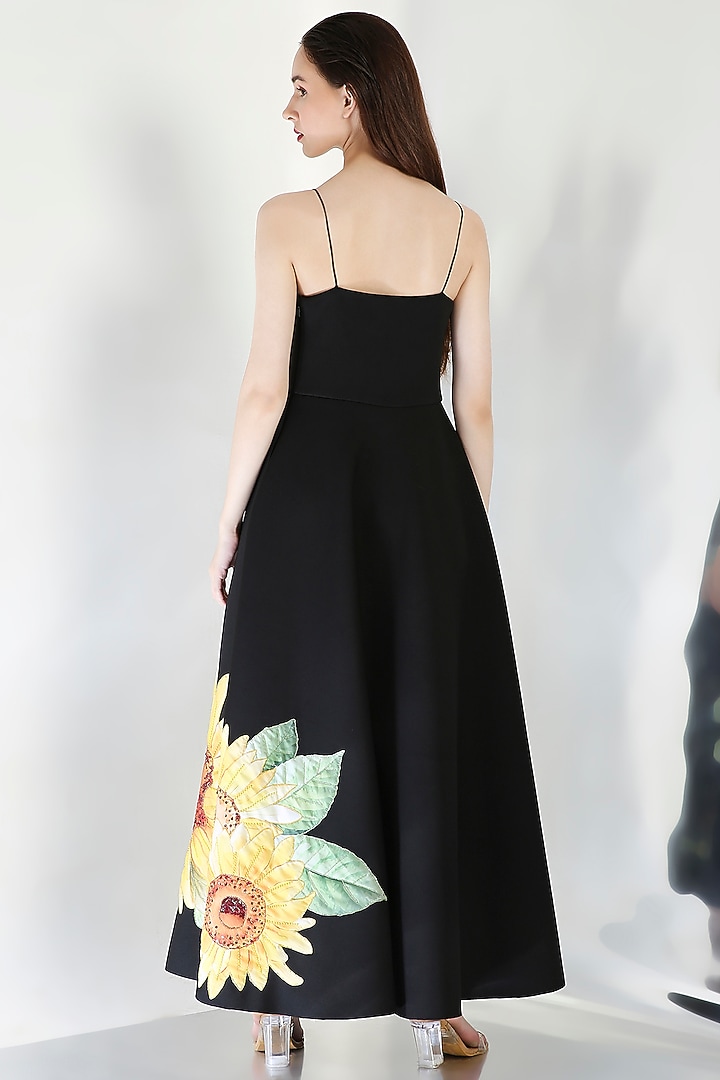 Black Neoprene Floral Motif Embroidered Tube Vacation Dress by OZEQO at Pernia's Pop Up Shop